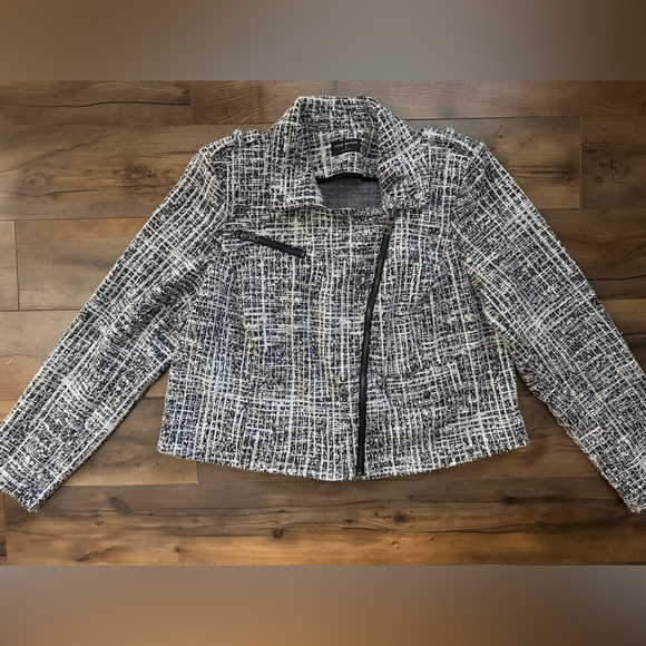 Lane Bryant Knit Tweed Moto Jacket β Black & White β Size 18 - Picture 3 of 16